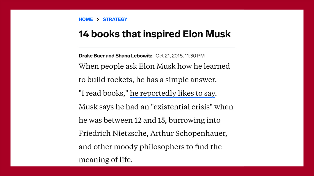 Статья - 14 books that inspired Elon Musk - https://www.businessinsider.com/elon-musk-favorite-books-2015-10